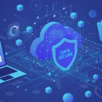 Servicio de copia de seguridad para empresas con almacenamiento en la nube, protección de datos y automatización segura, representado en estilo vectorial tecnológico.
